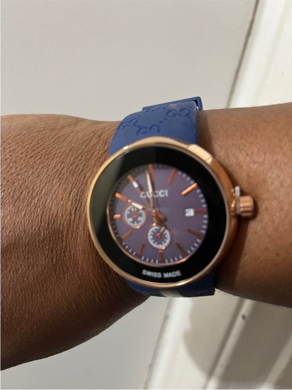Fashion Blue Silicone Strap Rose Gold-Tone Watch